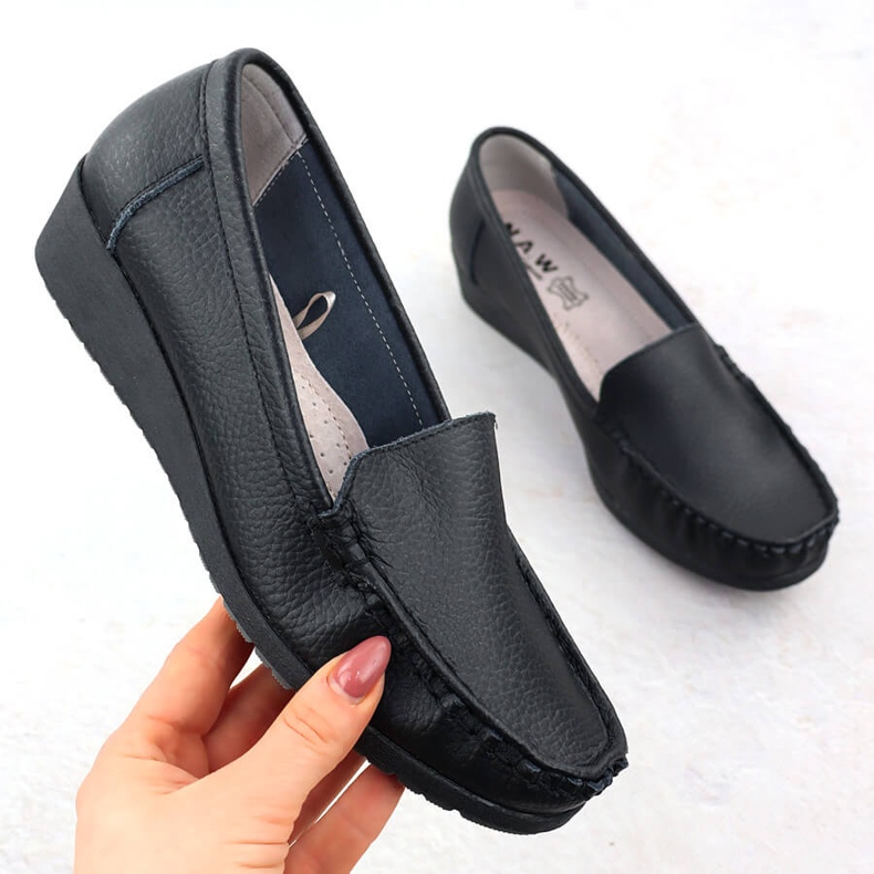Mocasines de cuero para mujeres en la elevación Black Sabatina Jhy03 negro 1