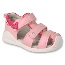 Sandalias de niña befado, aplicación de piel 170P082, corazón rosa rosado 1