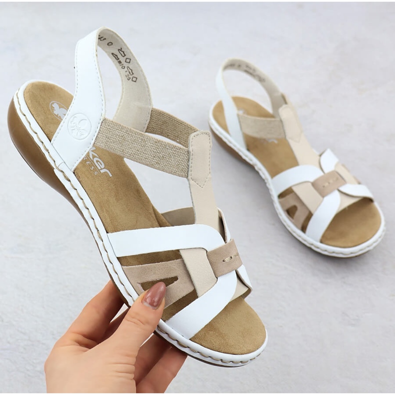 Comfort Sandalias para mujeres insertadas en borras blancas Rieker 65918-81 blanco 1