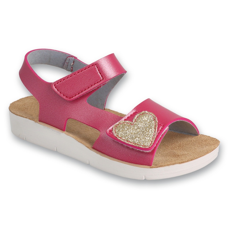 Sandalias infantil befado 068Y009 rosa con corazón de purpurina rosado 1