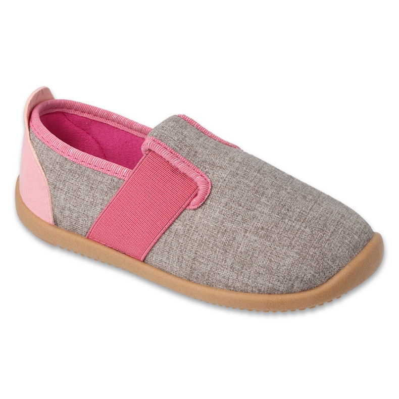 Pantuflas infantiles befado con aplicación de piel 901Y014 beige y rosa 1