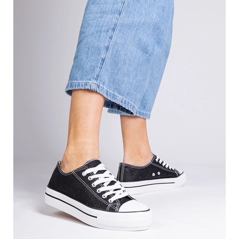 Zapatillas de deporte de brillo de mujeres negras negro 1 Zapatillas de deporte de brillo de mujeres negras negro 1