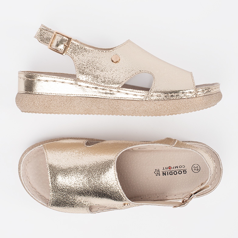Goodin Sandalias planas doradas con hebilla dorado 1