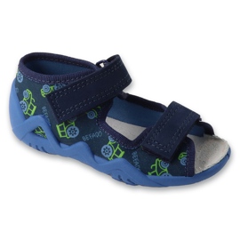 Pantuflas infantiles befado con aplicación de piel 350P053 azul marino/verde 1 Pantuflas infantiles befado con aplicación de piel 350P053 azul marino/verde 1