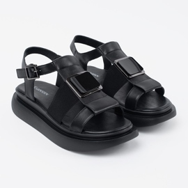 Goodin Sandalias elegantes de cuero negro en la plataforma 3