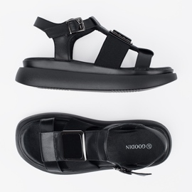 Goodin Sandalias elegantes de cuero negro en la plataforma 4