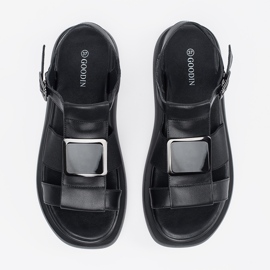 Goodin Sandalias elegantes de cuero negro en la plataforma 2
