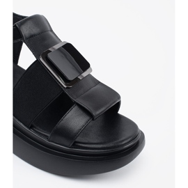 Goodin Sandalias elegantes de cuero negro en la plataforma 5