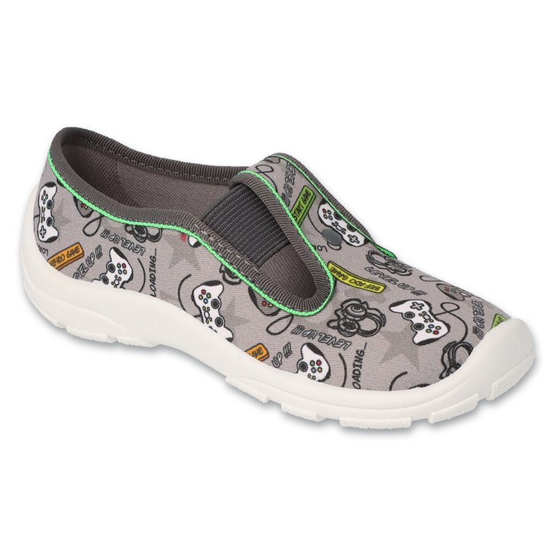 Pantuflas infantiles befado 975Y188 gris con aplicaciones de colores 1