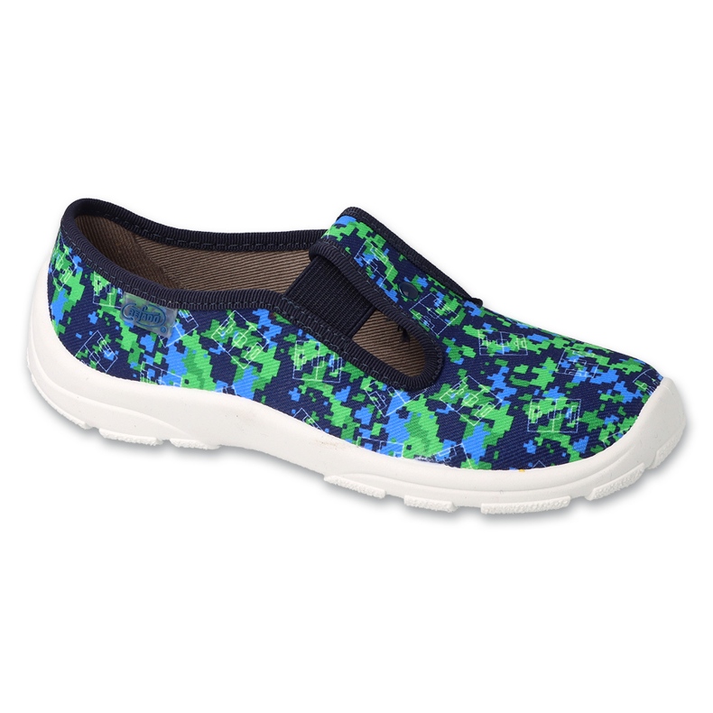 Pantuflas infantiles befado 975Y176 estampados azul marino y verde multicolor 1