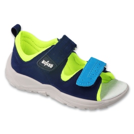 Sandalias infantil befado, plantilla de piel 721P008, azul marino flúor verde 1