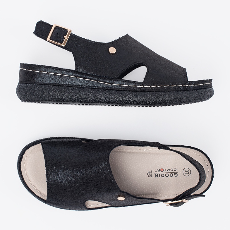 Goodin Sandalias planas negras con hebilla negro 1