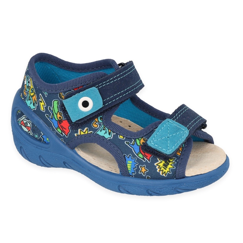 Sandalias infantiles de Befado Inserto de cuero 065p168 Azul con dragones 1