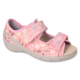 Sandalias infantil befado con velcro, aplicación de piel 063X018, rosa 1