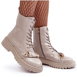 S.Barski Trabajadores de botas barnizadas para mujeres con decoración D&amp;A MR870-67 beige ligero 3