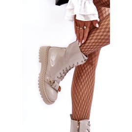 S.Barski Trabajadores de botas barnizadas para mujeres con decoración D&amp;A MR870-67 beige ligero 1