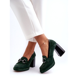 Bombas de cuero en la masiva Laura Messi 2706 Dark Green Post verde 5
