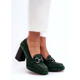 Bombas de cuero en la masiva Laura Messi 2706 Dark Green Post verde 2