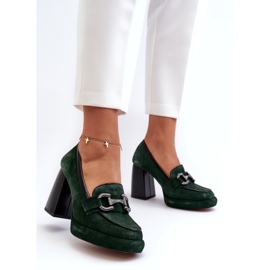 Bombas de cuero en la masiva Laura Messi 2706 Dark Green Post verde 3