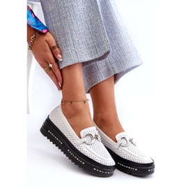 S.Barski Cuero abiertamente mocasines para mujeres en la plataforma con un adorno de S. Barski LR750 White blanco 3