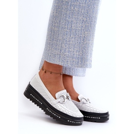 S.Barski Cuero abiertamente mocasines para mujeres en la plataforma con un adorno de S. Barski LR750 White blanco 1