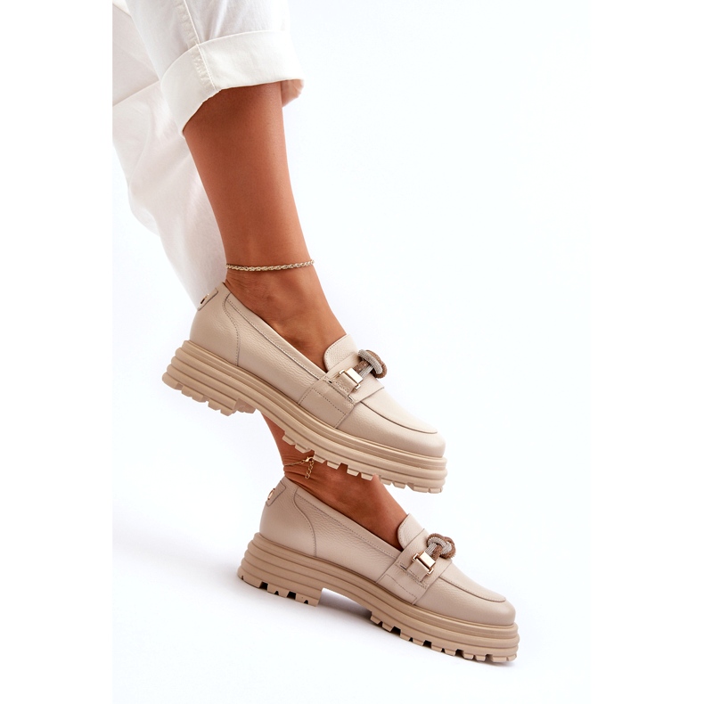 Mocasines de cuero para mujeres con un adorno Laura Messi 2780 Light Beige 5