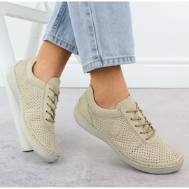 Zapatos de cuero para mujeres Beige perforados Rieker 52546-60 3