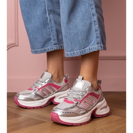 Zapatillas de deporte deportivo para mujeres plateadas rosa 1
