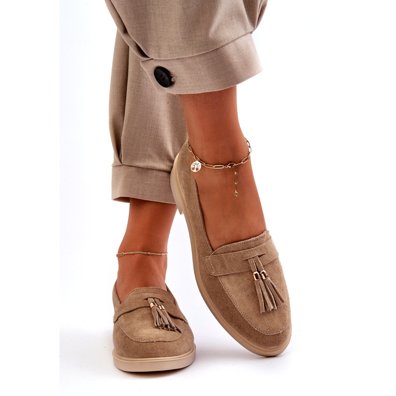 Mocasines plano de cuero Zazoo 3420 de gamuza de cuero de gamuza beige 5