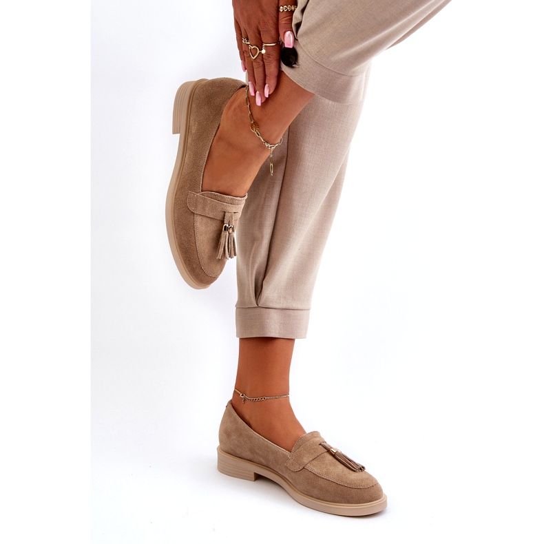Mocasines plano de cuero Zazoo 3420 de gamuza de cuero de gamuza beige 4