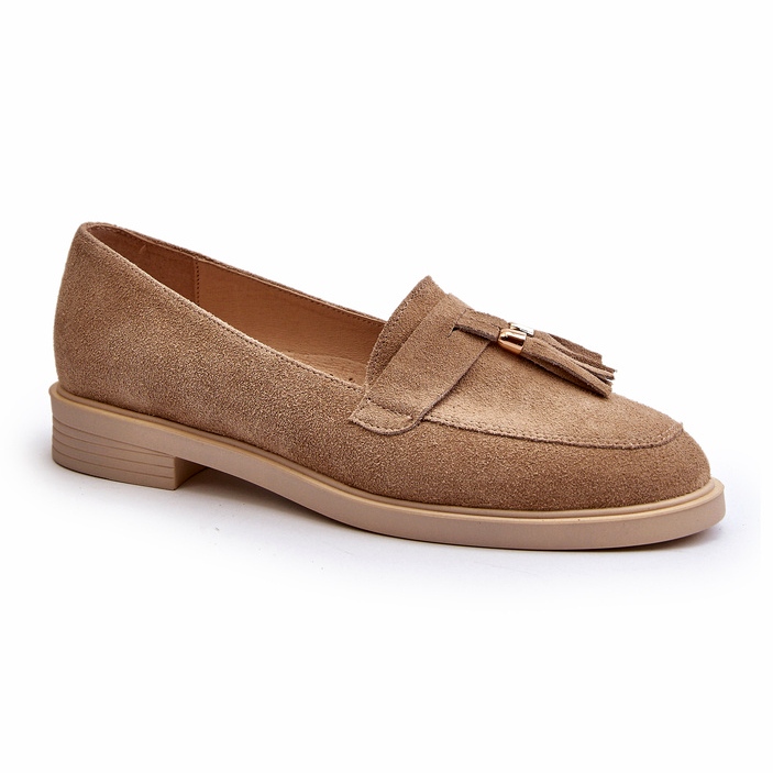 Mocasines plano de cuero Zazoo 3420 de gamuza de cuero de gamuza beige 1