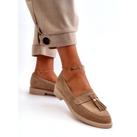 Mocasines plano de cuero Zazoo 3420 de gamuza de cuero de gamuza beige 3