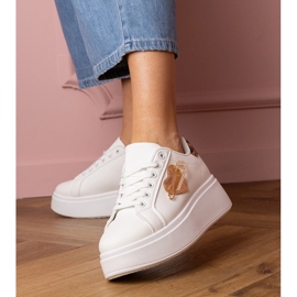 Zapatillas blancas con pasadores de circón y adición de leopardo blanco 1
