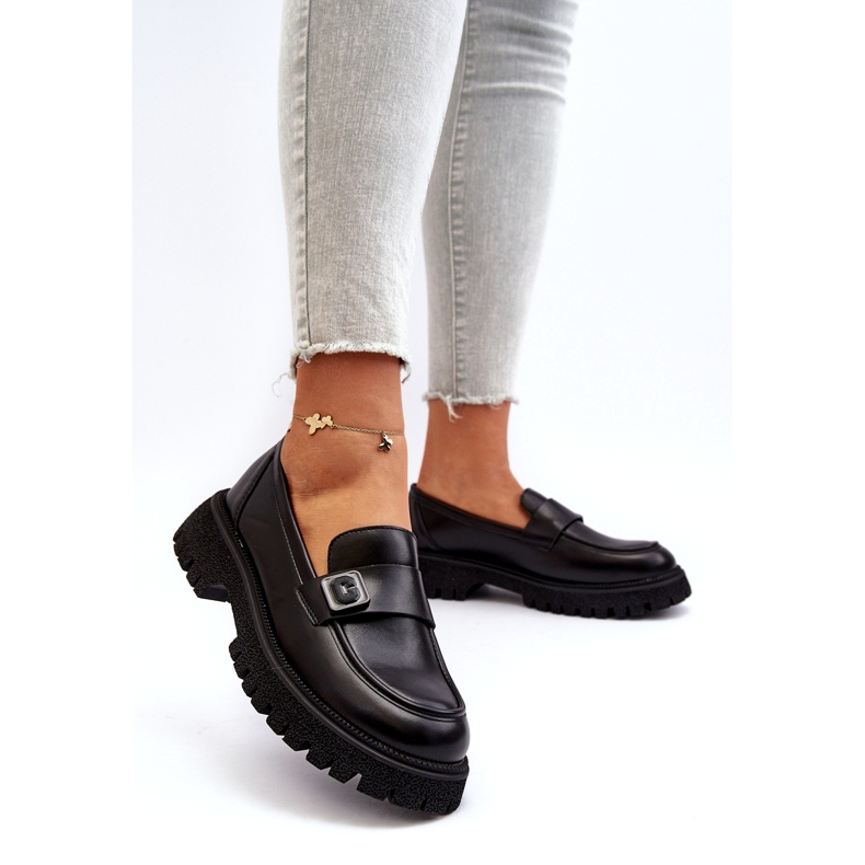 Vinceza Mocasines para mujeres con una tira de inserto de cuero negro 3