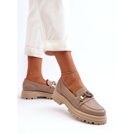 Mocasines de cuero para mujeres con un adorno de Laura Messi 2780 Dark Beige 2