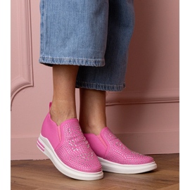 Zapatillas de zapatillas para mujeres rosas con circones en una cuña oculta rosado 2