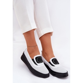 Mocasines de cuero a fuego abierto para mujeres en la plataforma y Vinceza 79522 cuñas blancas blanco 2