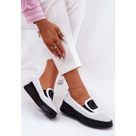 Mocasines de cuero a fuego abierto para mujeres en la plataforma y Vinceza 79522 cuñas blancas blanco 1