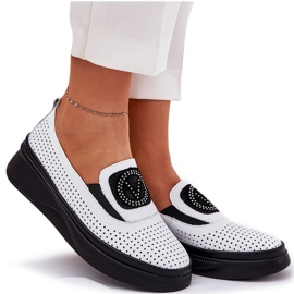 Mocasines de cuero a fuego abierto para mujeres en la plataforma y Vinceza 79522 cuñas blancas blanco 8