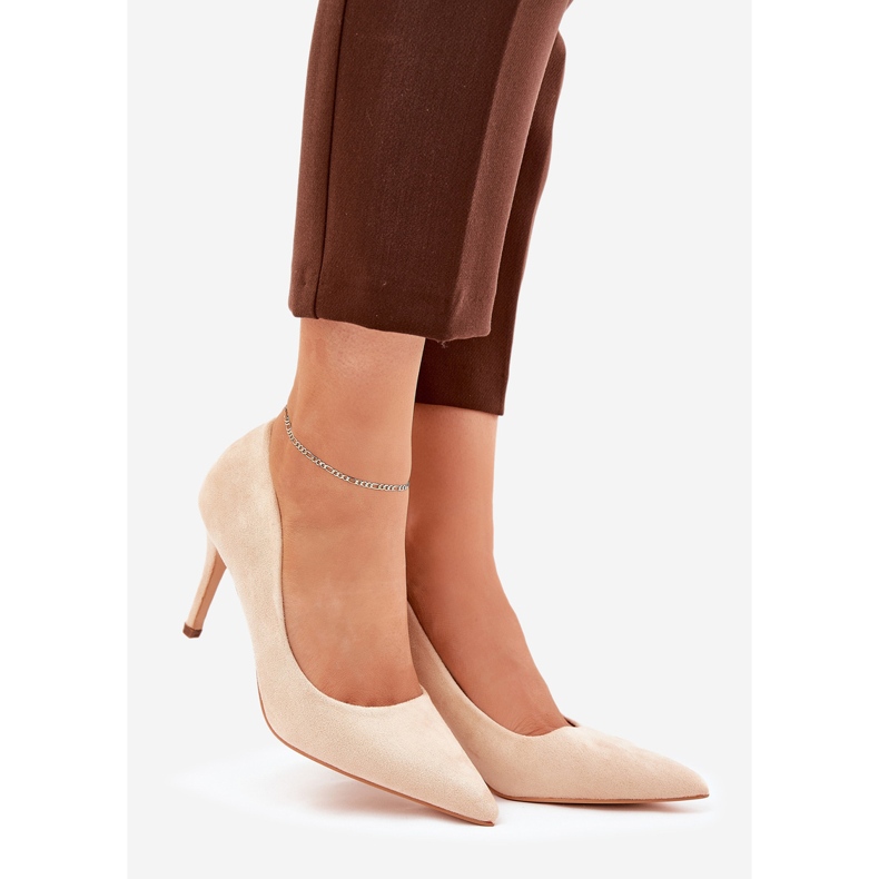 Tacones de gamuza ecológico beige 1