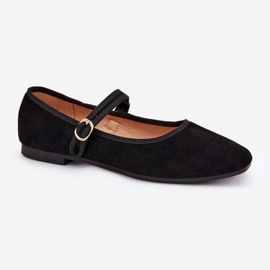 Ballerinas con gamuza negra de gamuza ecológica de cinturón y hebilla negro 4