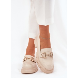 Mocasines de cuero ecológico para mujeres con detalle dorado BEIGE 3