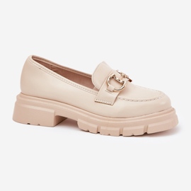 Mocasines de cuero ecológico para mujeres con detalle dorado BEIGE 4