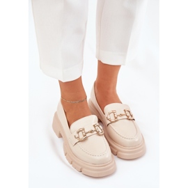 Mocasines de cuero ecológico para mujeres con detalle dorado BEIGE 5