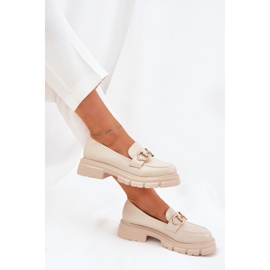 Mocasines de cuero ecológico para mujeres con detalle dorado BEIGE 6