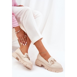 Mocasines de cuero ecológico para mujeres con detalle dorado BEIGE 7