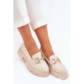 Mocasines de cuero ecológico para mujeres con detalle dorado BEIGE 8