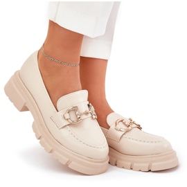 Mocasines de cuero ecológico para mujeres con detalle dorado BEIGE 9