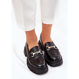 Mocasines para mujeres con detalles dorados Eco Leather Black negro 5