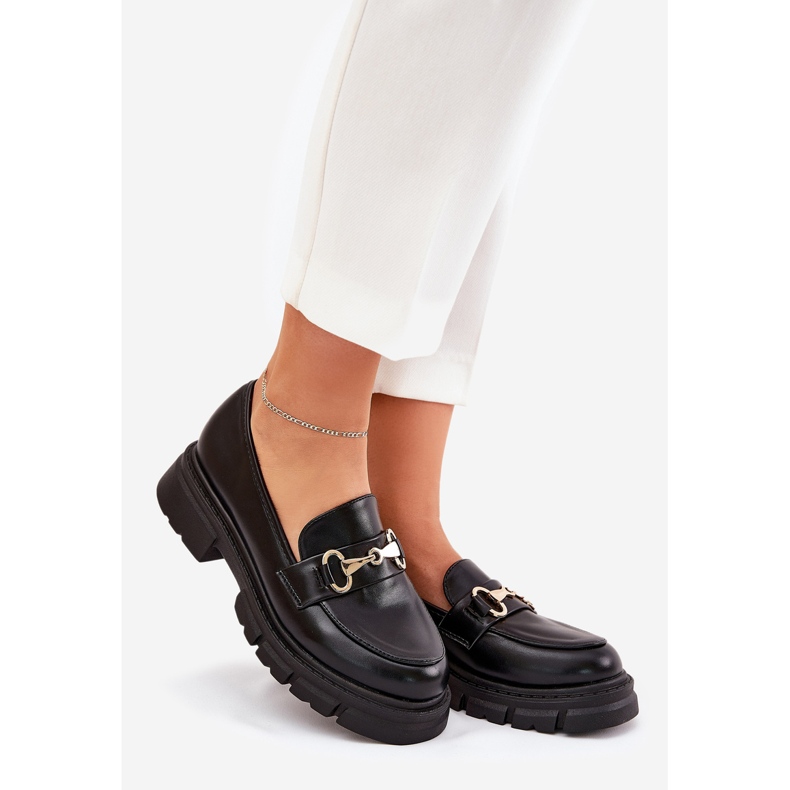Mocasines para mujeres con detalles dorados Eco Leather Black negro 1